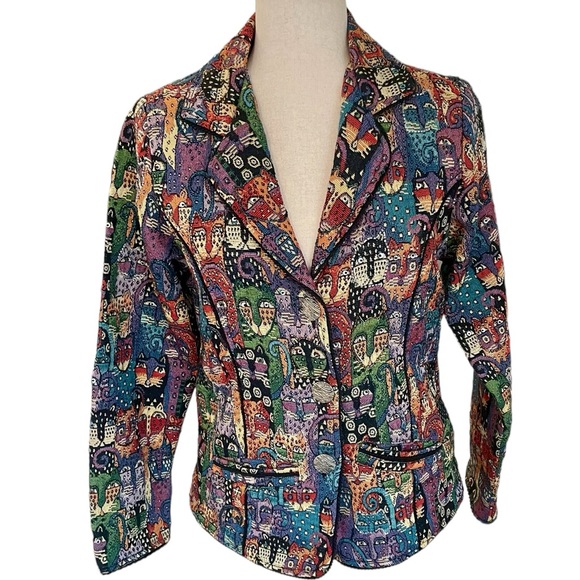 Parsley & Sage Jackets & Blazers - PARSLEY & SAGE Vintage Cat Tapestry Beaded Blazer Jacket